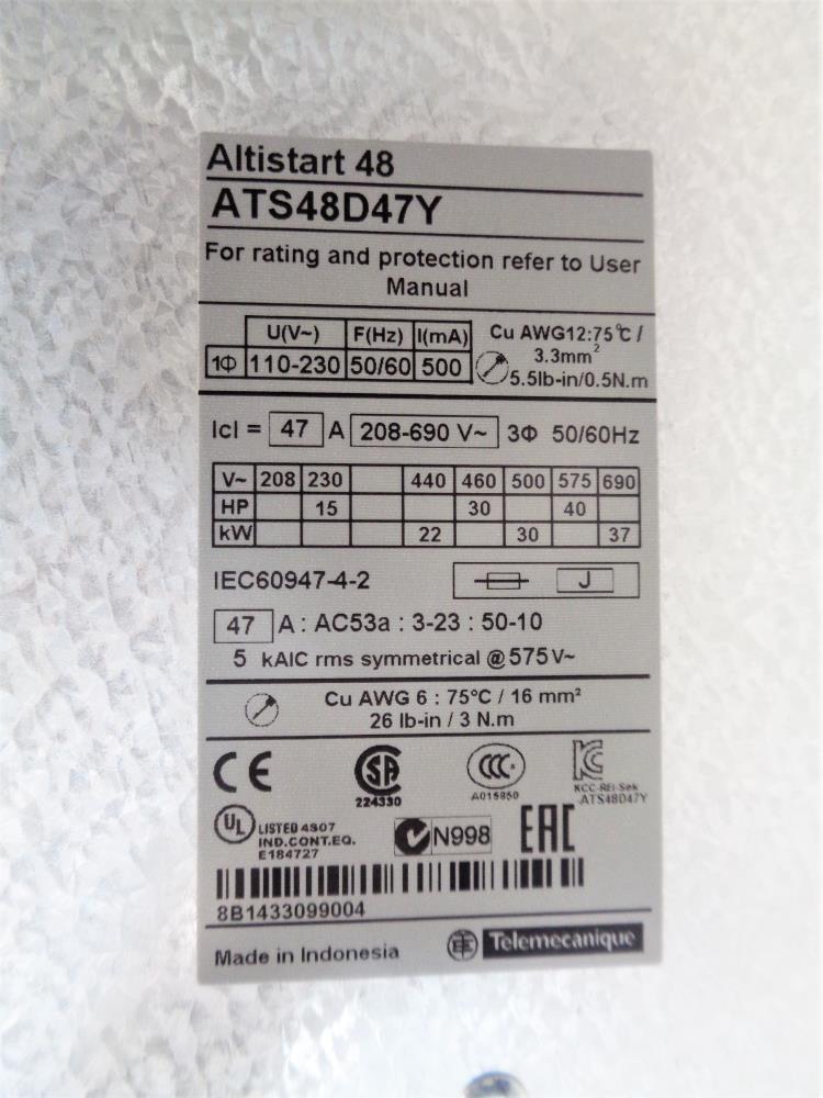 Schneider Telemecanique Altistart 48 Y-Range Soft Start Controllers ATS48D47Y